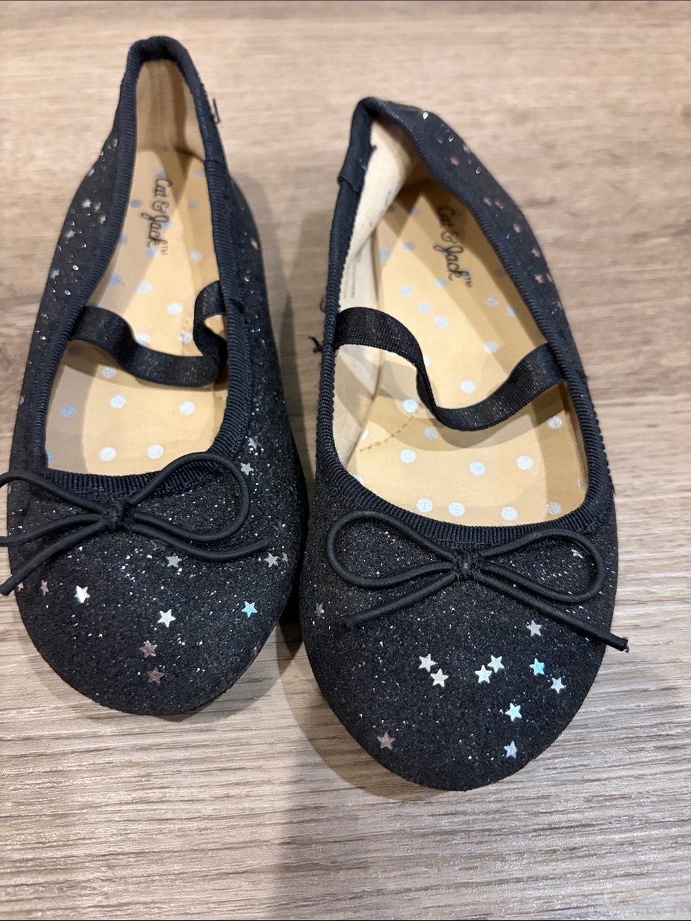 Cat & Jack Black Glitter Star Flats with Bow